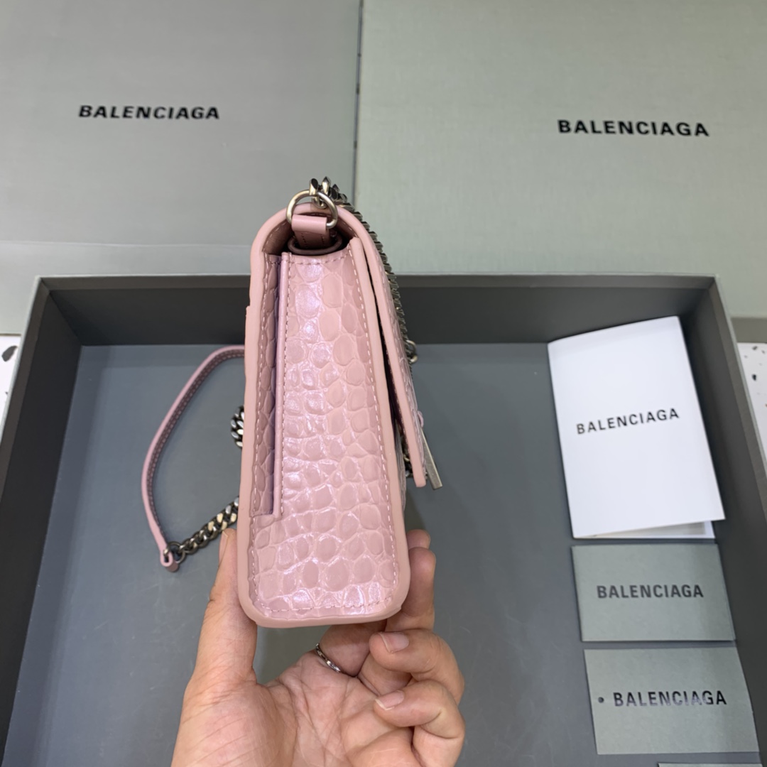 Balenciaga Big Hourglass Wallet With Chain Crocodile Embossed Shoulder Bag Light Pink